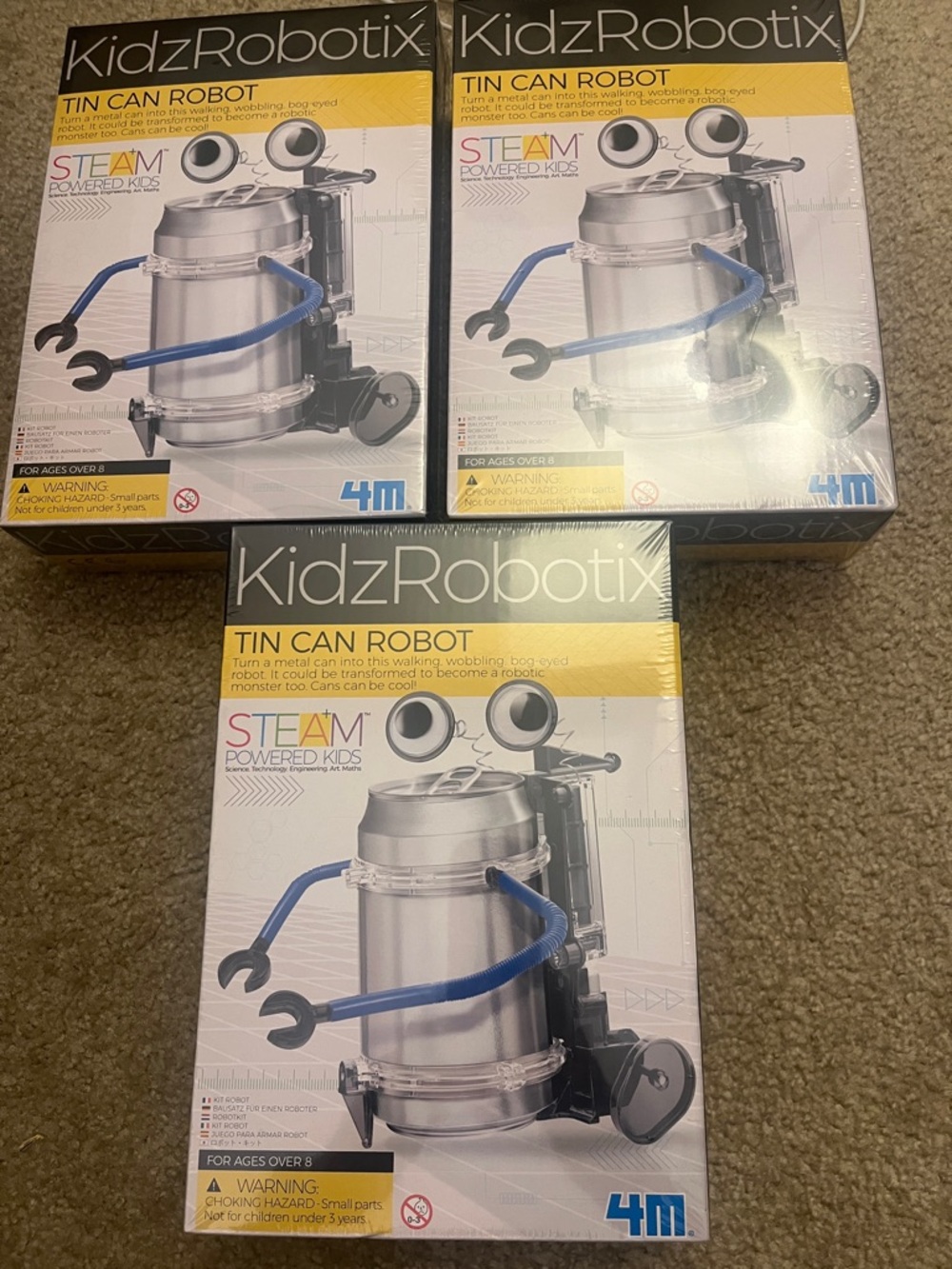 Bundle of 3 Tin Can Robot - Silver with Blue Arms